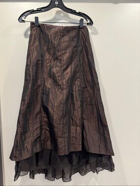 MARELLA Chocolate satin Brown High-Low A-Line Skirt